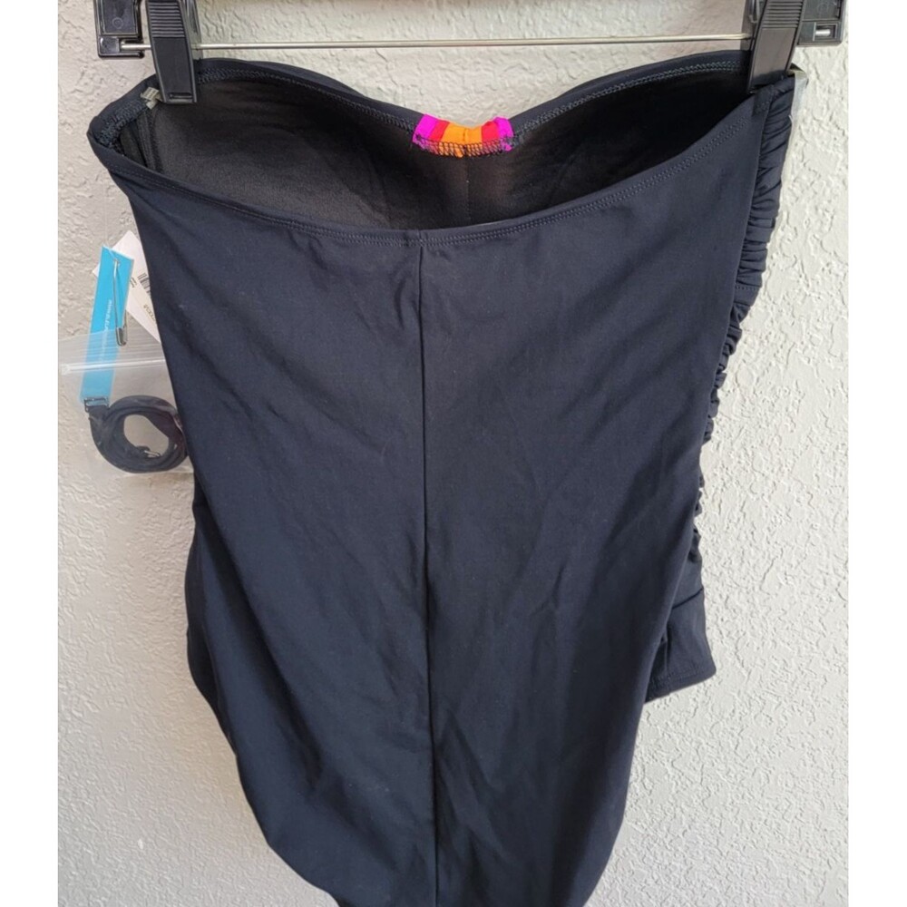 Bleu Rod Beattie Black NWT Strapless 1 Piece Swimsuit Size 8 Ruched Pink Orange - Picture 3 of 9